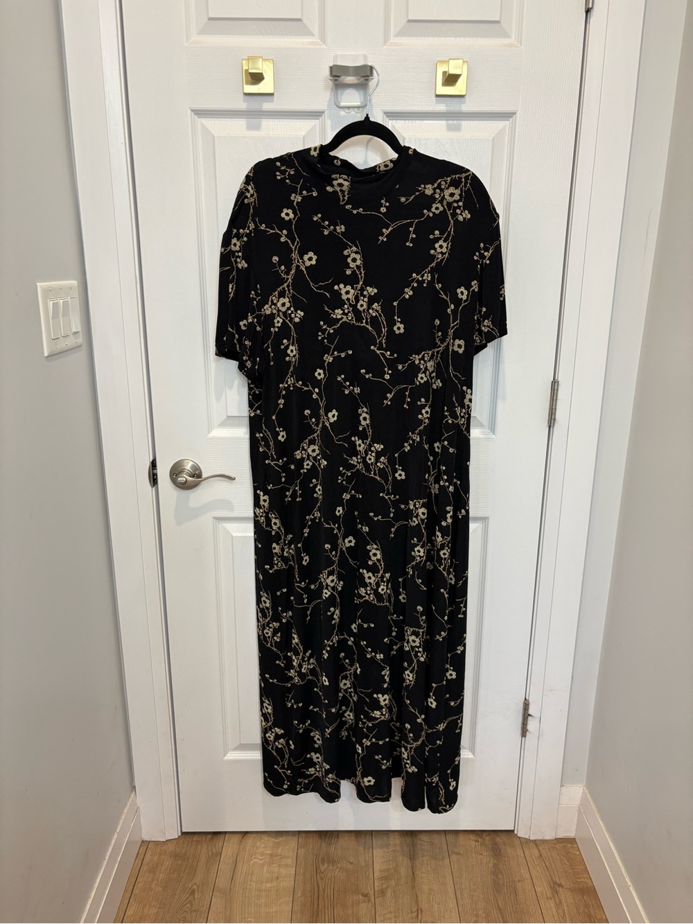 Vintage Addition Elle Black Floral Midi Dress - Elegant Short Sleeve #1441